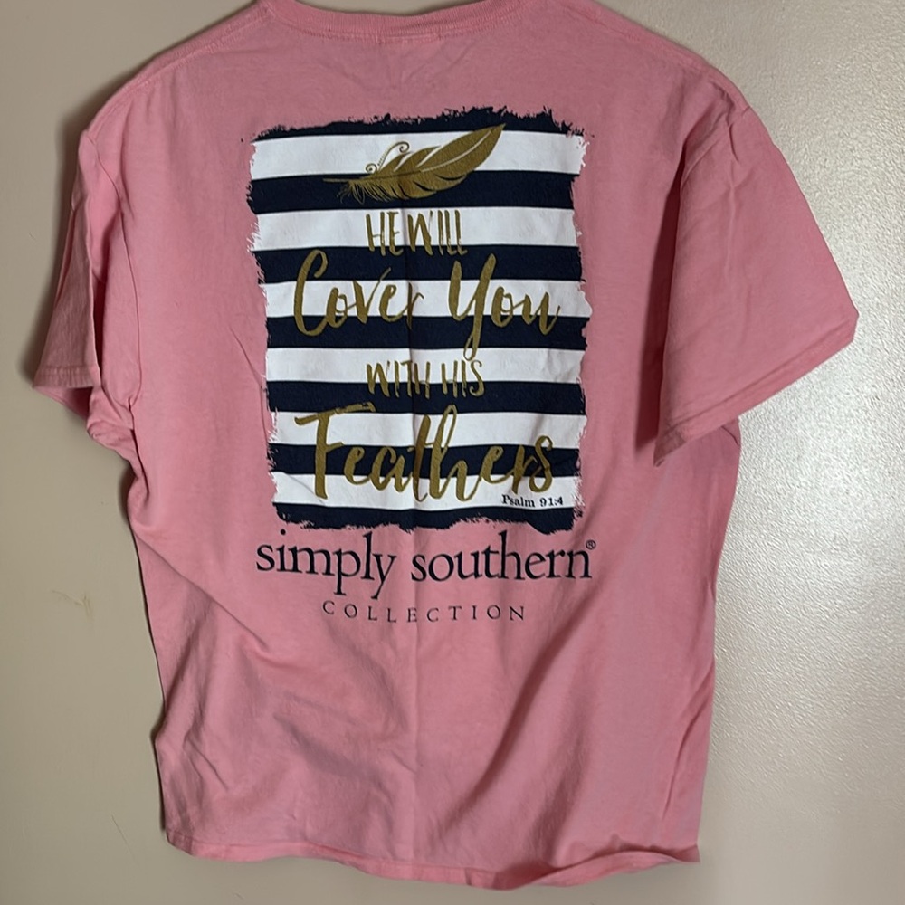 Simply southern, he will cover you and feathers, pink, short sleeves tee